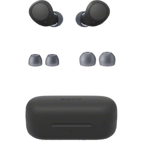 Sony WF-C510 earbuds Kenya earbuds, ear tips and closed charging case arranged together