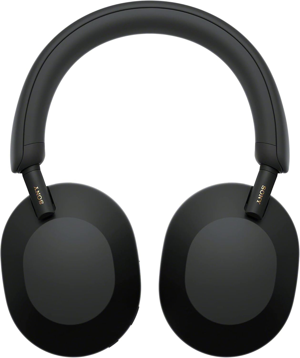 Sony WH-1000XM5 Kenya front view showing both ear cups with Sony gold lettering on stems, matte black