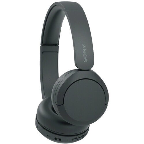 Sony WH-CH520 Kenya black headphones angled view with USB-C charging port visible on earcup