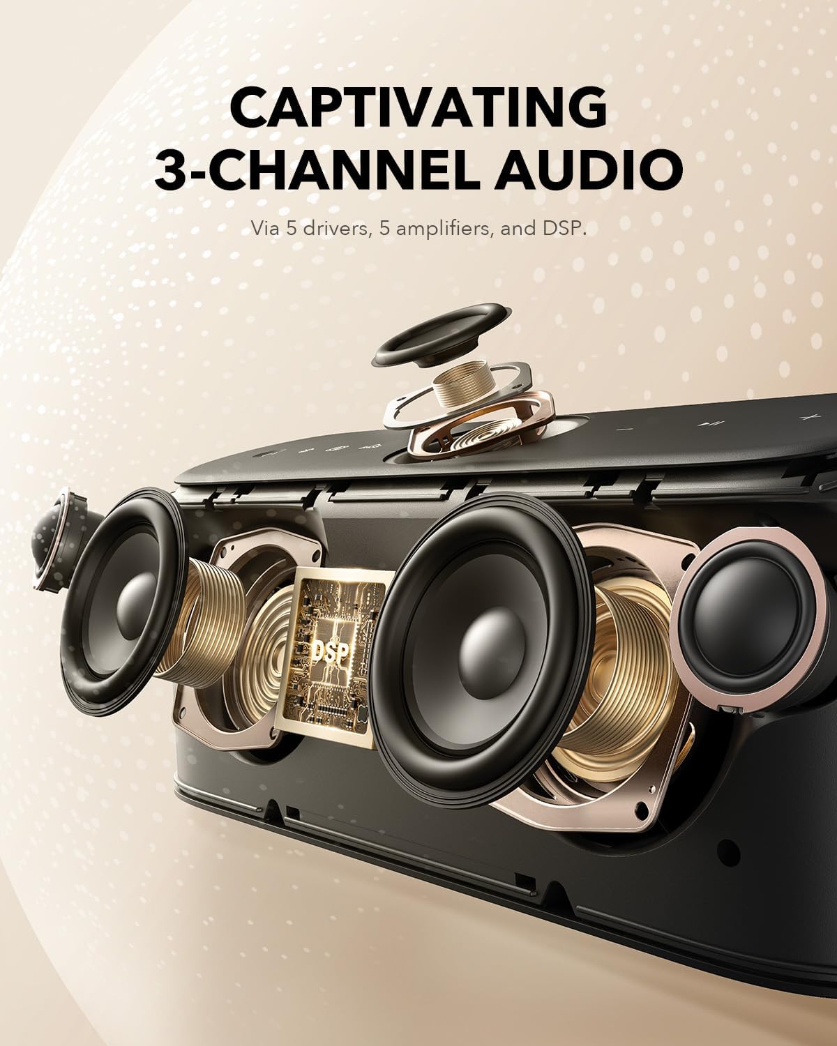 Soundcore Motion X600 Kenya — bare speaker showing driver array