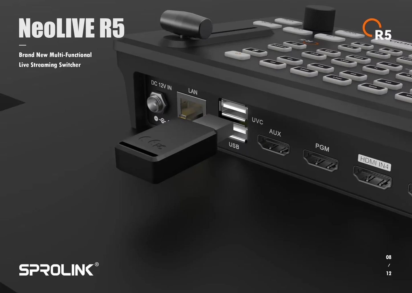 SPROLINK NeoLIVE R5 Live Streaming Switcher – Type-C USB3.0, 4K Input, Lower Third Overlay, Built-In UVC Media Player - ZAMAR AUDIO SOLUTIONS