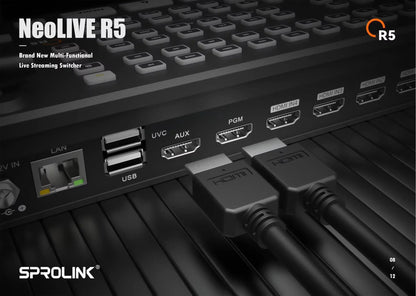 SPROLINK NeoLIVE R5 Live Streaming Switcher – Type-C USB3.0, 4K Input, Lower Third Overlay, Built-In UVC Media Player - ZAMAR AUDIO SOLUTIONS