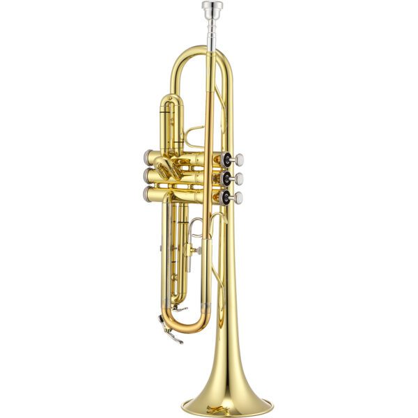 Premier trumpet Kenya — Premier lacquer brass horn, front-facing upright studio view showing valves and mouthpiece