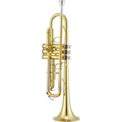 Premier trumpet Kenya — Premier lacquer brass horn, front-facing upright studio view showing valves and mouthpiece