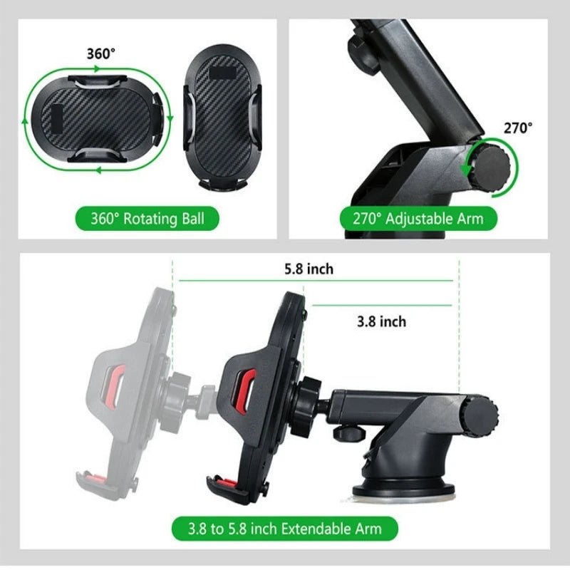 Sucker Car Phone Holder Mount Stand – GPS Mobile Cell Support for iPhone, Xiaomi, Huawei, Samsung, Adjustable Viewing Angle - ZAMAR AUDIO SOLUTIONS