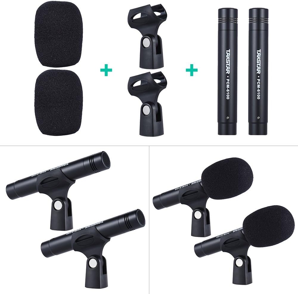 drum mic set Kenya DMS-D7 accessory breakdown showing 2 foam windscreens, 2 mic clips, and 2 PCM-6100 pencil condensers