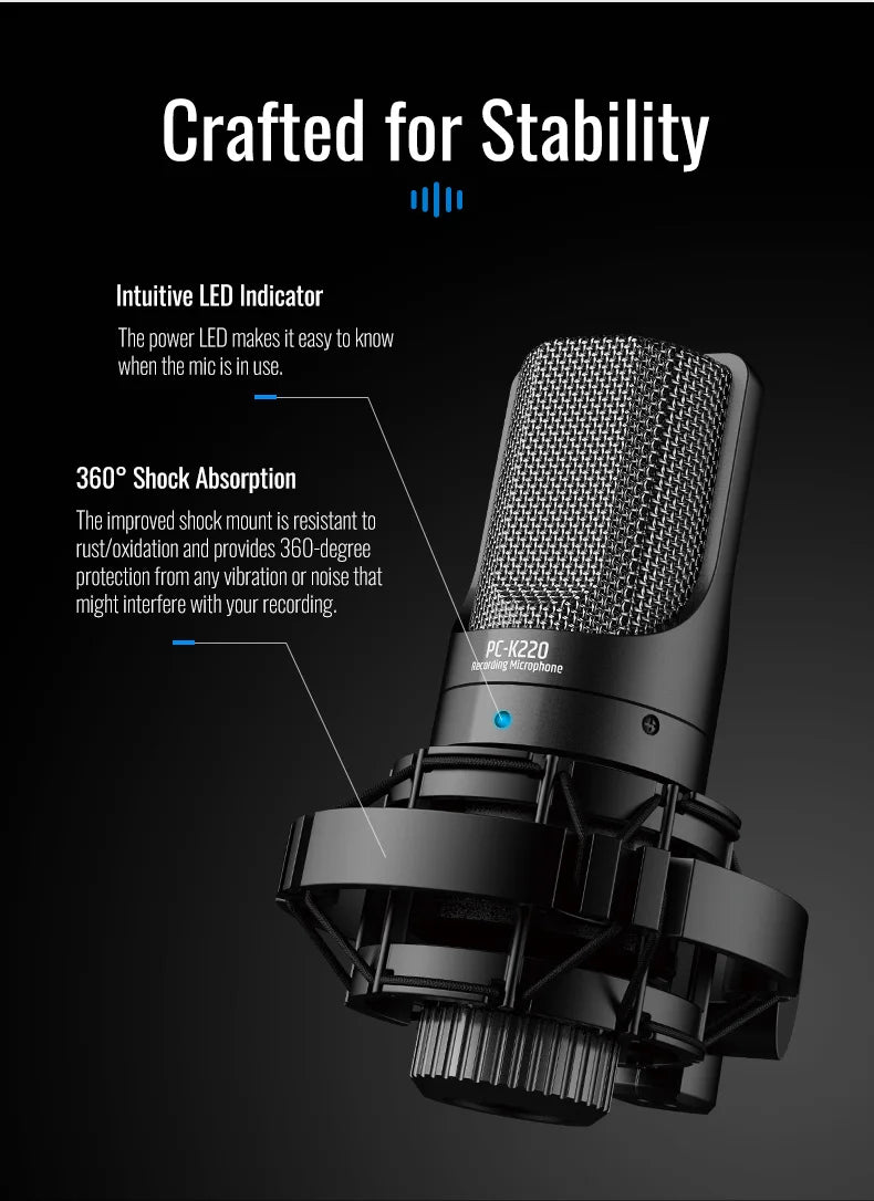 TAKSTAR PC - K220 XLR Condenser Microphone – Professional Wired Recording Mic with Shock Mount for PC & Sound Card Recording - ZAMAR AUDIO SOLUTIONS