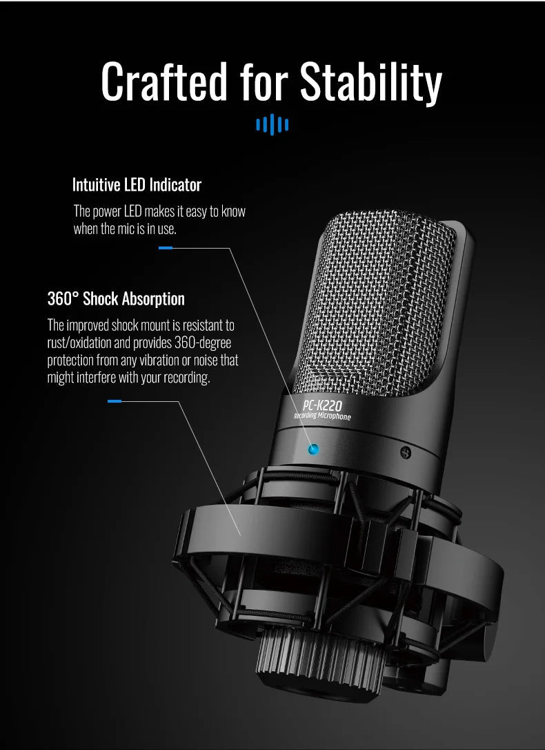 TAKSTAR PC-K220 XLR Condenser Microphone – Professional Wired Recording Mic with Shock Mount for PC & Sound Card Recording - ZAMAR AUDIO SOLUTIONS