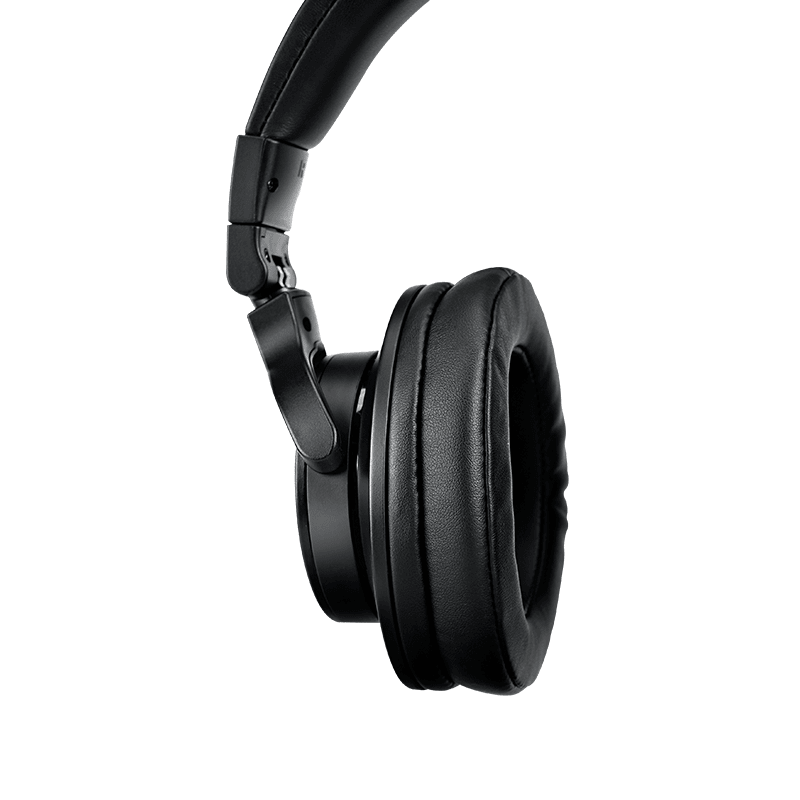 Takstar PRO 70 studio headphones Kenya — close-up of single ear cup showing thick leatherette ear pad and folding hinge