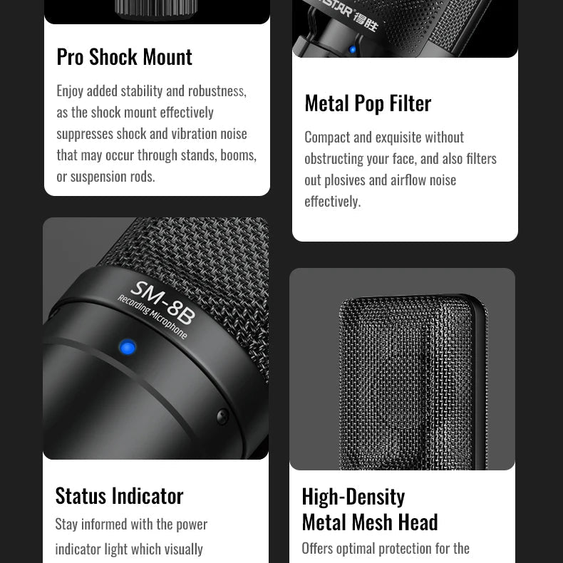 Takstar SM-8B Condenser Studio Microphone for Vocals Recording, Live-Streaming, and YouTube Videos