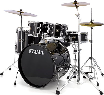 Tama Imperialstar drum set Kenya — 5-piece acoustic kit, three-quarter right angle, bass drum foreground, black finish