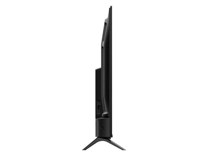 TCL 43 V6C 4K TV Kenya left side profile showing slim panel depth, rear port cluster and single stand leg