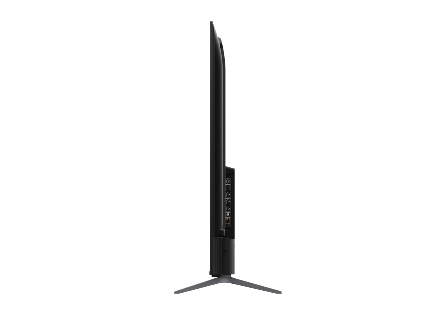 TCL 55C645 Kenya 55-inch QLED TV right side profile showing port cluster and slim single-leg stand