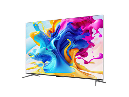 TCL 55C645 Kenya 55-inch QLED TV angled right view on stand showing vivid QLED colour display