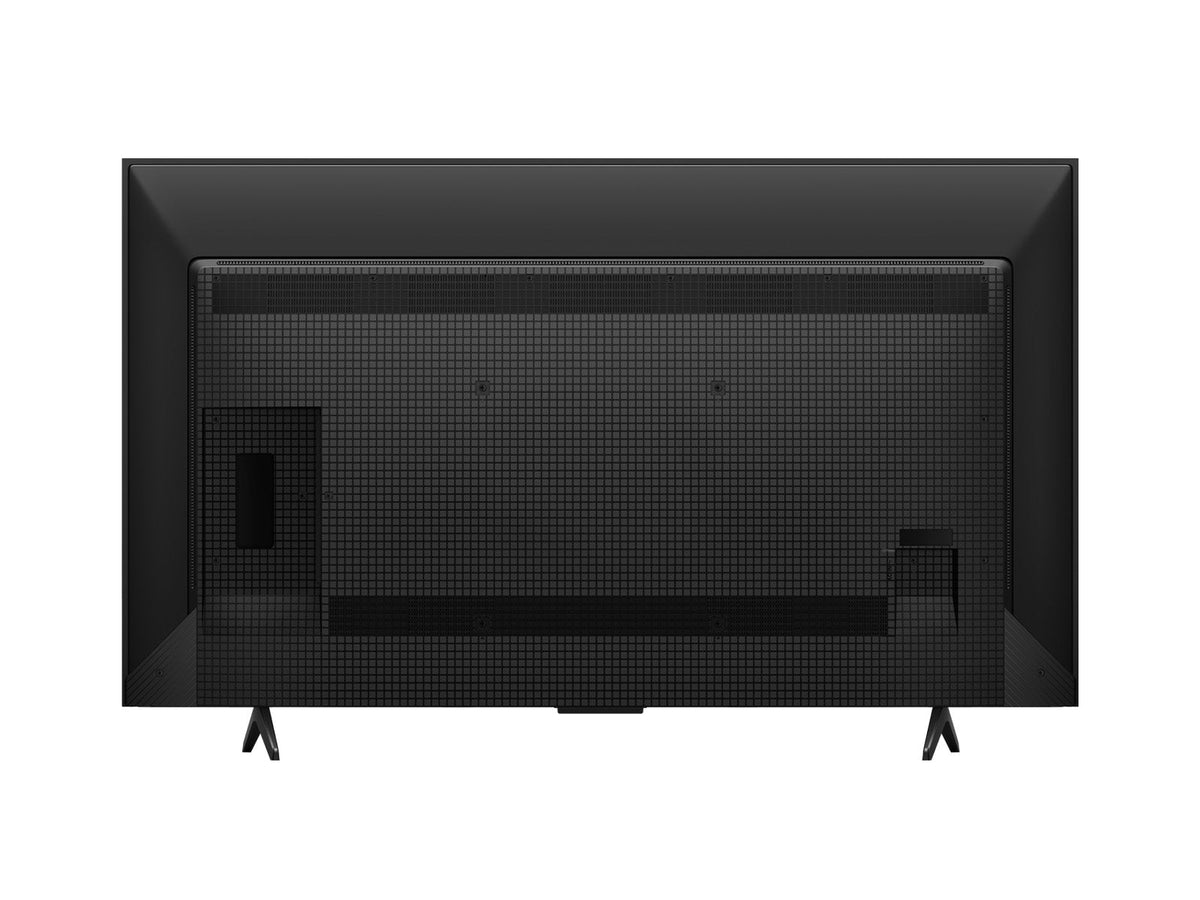 panel view of TCL 55T6C QLED TV Kenya showing textured back casing, VESA mount points, and stand legs
