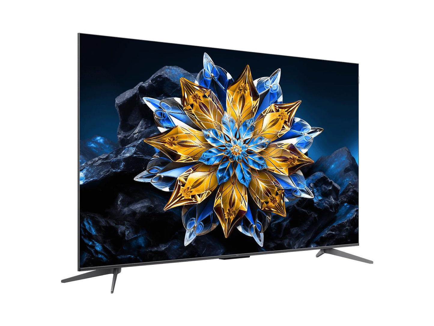 TCL C655 PRO QLED TV Kenya 55 inch front-facing view on stand with QLED crystal display demo