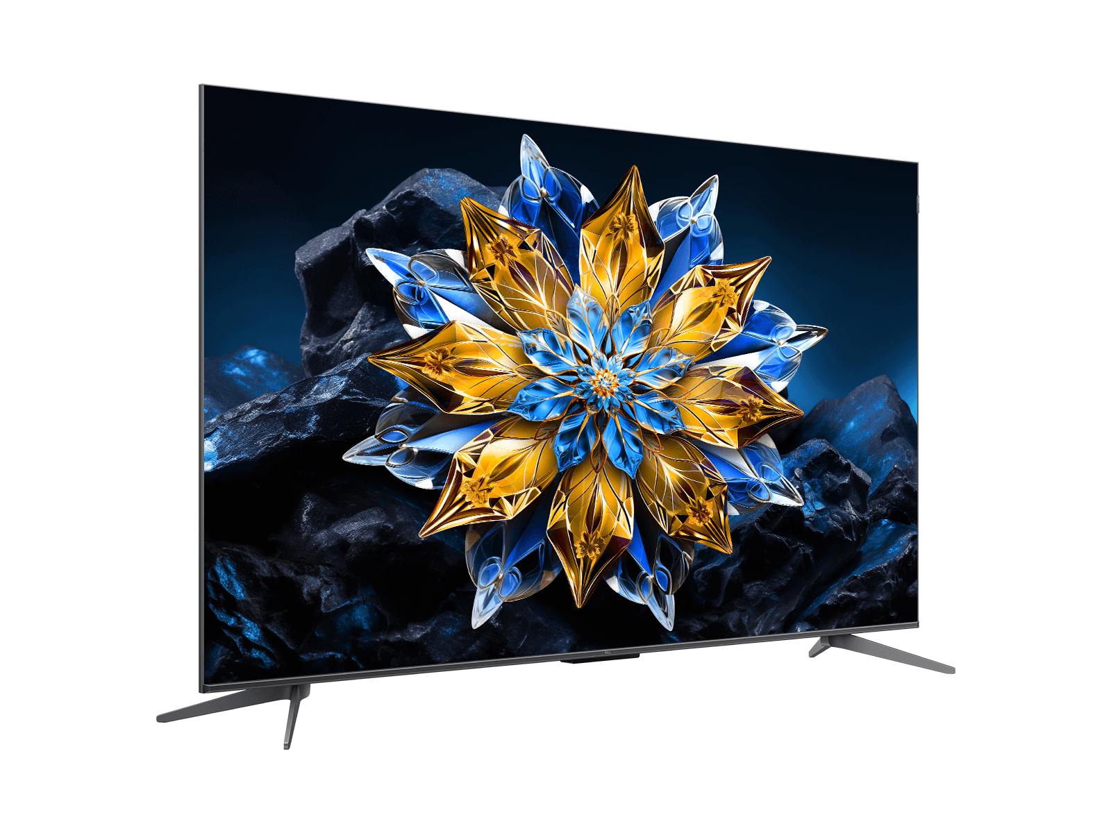 TCL C655 PRO QLED TV Kenya 55 inch front-facing view on stand with QLED crystal display demo