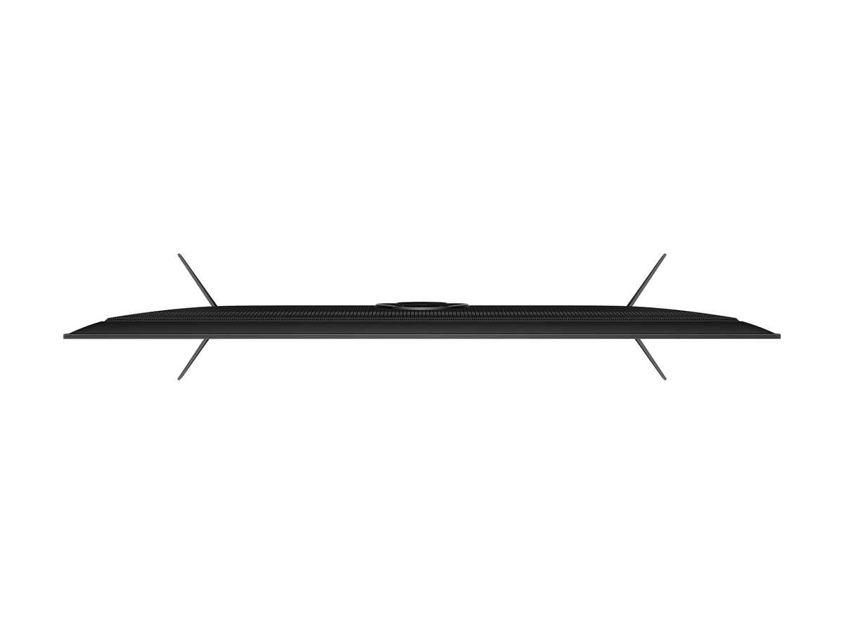 Top-down profile of TCL C655 PRO QLED TV Kenya showing ultra-slim chassis depth and dual stand legs