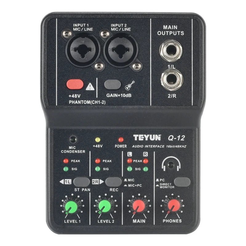 TEYUN Q12 Portable Sound Card – 16Bit/48kHz USB Audio Interface for Guitar and Home Studio Recording - ZAMAR AUDIO SOLUTIONS