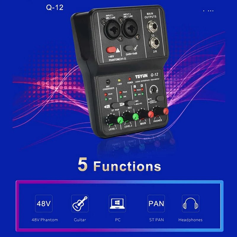 TEYUN Q12 Portable Sound Card – 16Bit/48kHz USB Audio Interface for Guitar and Home Studio Recording - ZAMAR AUDIO SOLUTIONS