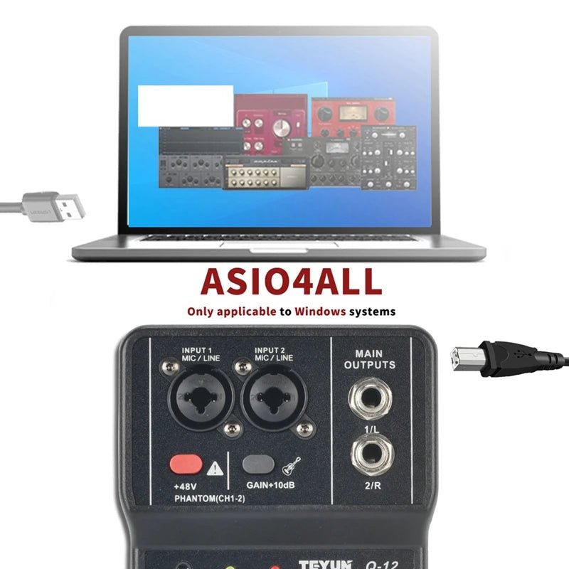 TEYUN Q12 Portable Sound Card – 16Bit/48kHz USB Audio Interface for Guitar and Home Studio Recording - ZAMAR AUDIO SOLUTIONS