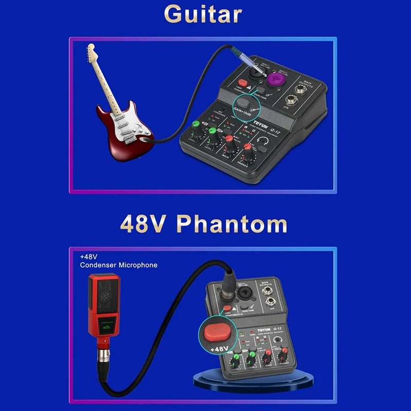 TEYUN Q12 Portable Sound Card – 16Bit/48kHz USB Audio Interface for Guitar and Home Studio Recording - ZAMAR AUDIO SOLUTIONS