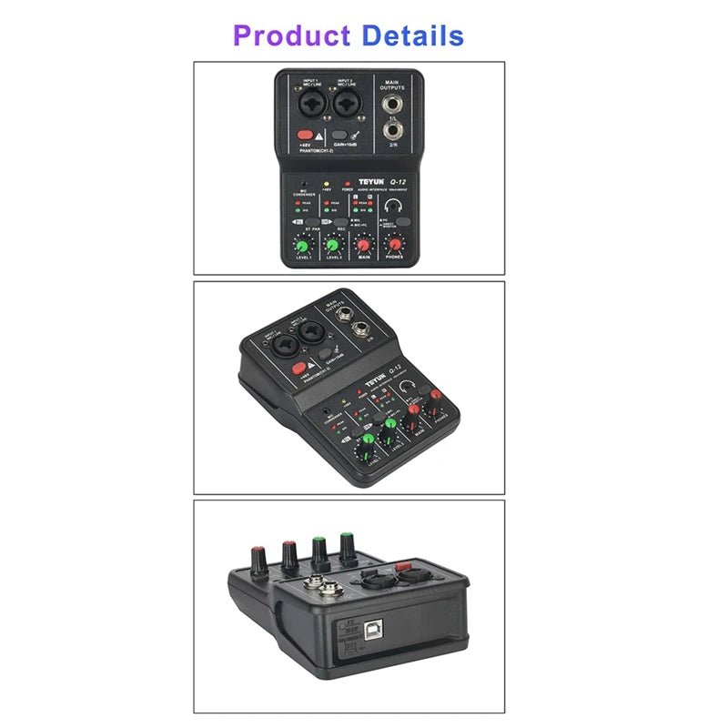 TEYUN Q12 Portable Sound Card – 16Bit/48kHz USB Audio Interface for Guitar and Home Studio Recording - ZAMAR AUDIO SOLUTIONS