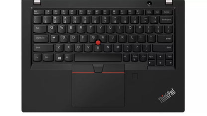ThinkPad X390 Kenya — top-down keyboard view, TrackPoint, fingerprint reader and ThinkPad branding visible