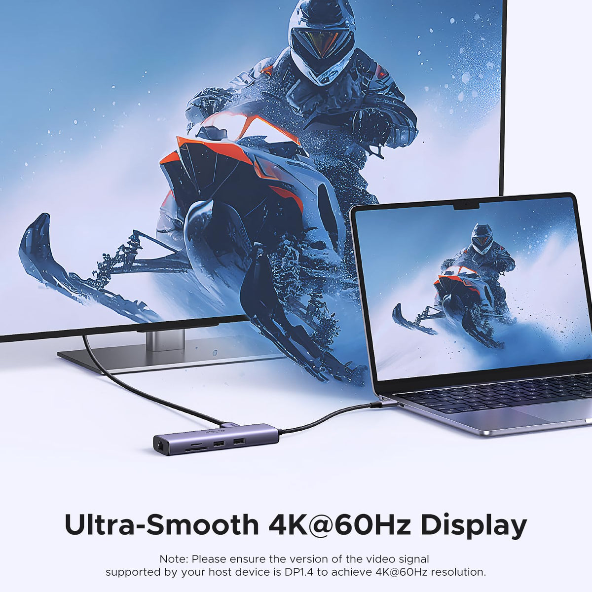 UGREEN Revodok 7-in-1 USB-C Hub Kenya connected to laptop and external monitor for 4K display