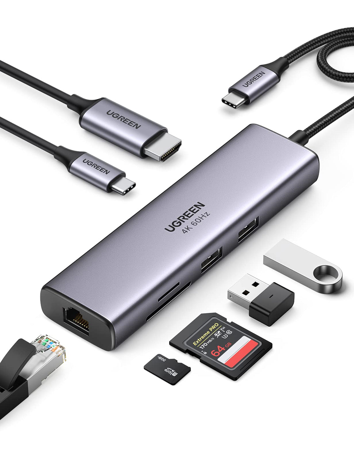 UGREEN Revodok 7-in-1 USB-C Hub Kenya with HDMI, USB-C, Ethernet and memory card accessories