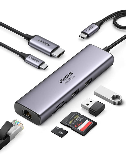 UGREEN Revodok 7-in-1 USB-C Hub Kenya with HDMI, USB-C, Ethernet and memory card accessories