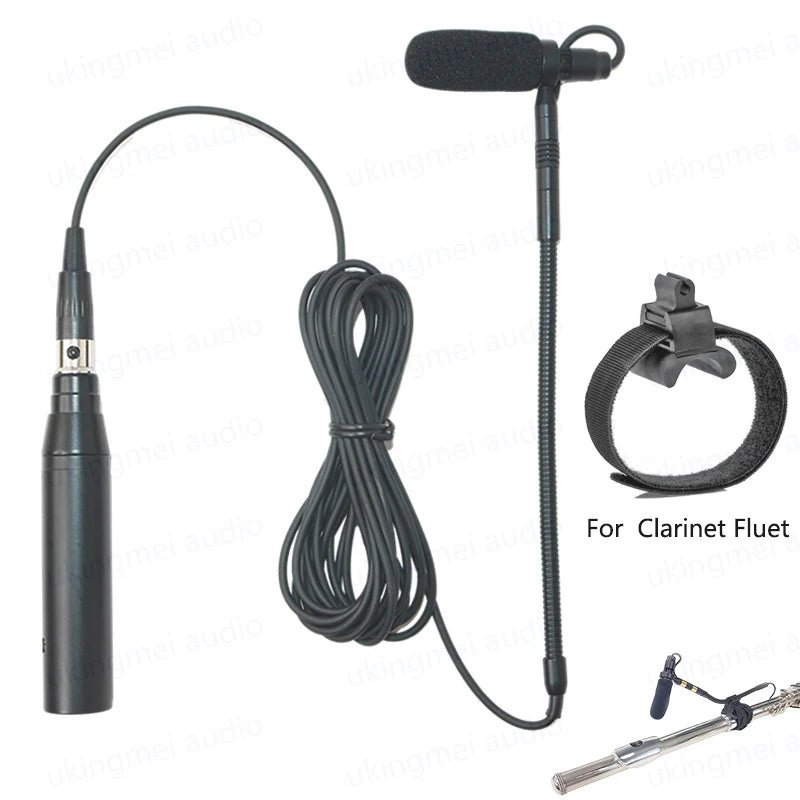 UKINGMEI Flute and Clarinet Clip-On Microphone – Flexible Gooseneck Condenser Mic for Shure Wireless Systems with 48V Phantom Power Input - ZAMAR AUDIO SOLUTIONS