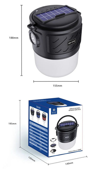 V12 Outdoor Solar Lighting Camping Light Wireless Bluetooth Speaker – Portable Subwoofer, FM, TF Card, Convenient Card Insertion - ZAMAR AUDIO SOLUTIONS