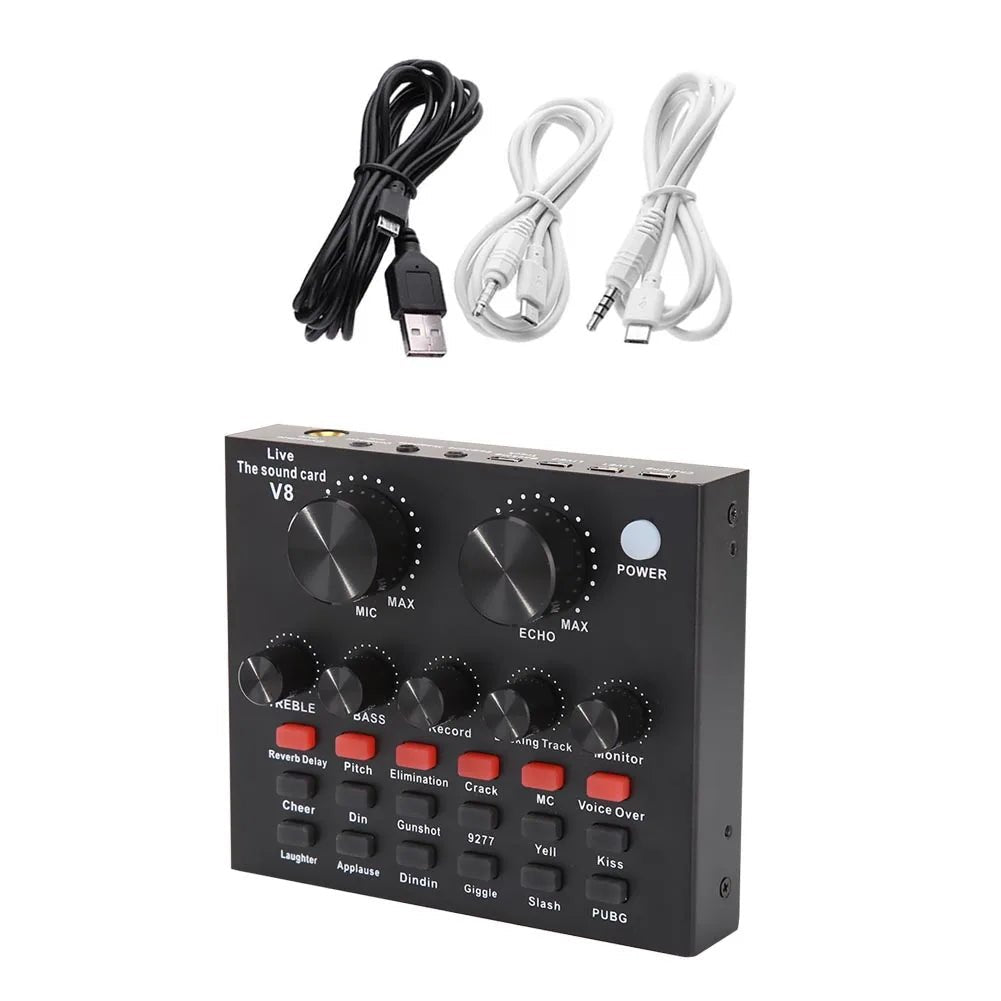 V8 Audio USB External Sound Card – 6 Effect Modes, Headset Microphone, Live Broadcast, For Mobile Phone, Computer, PC - ZAMAR AUDIO SOLUTIONS