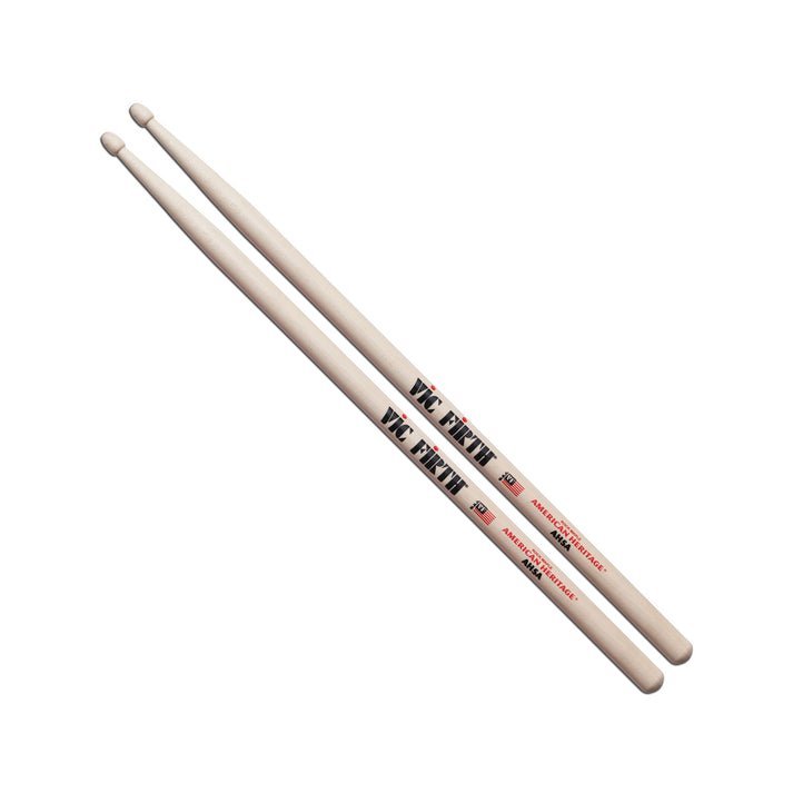 Vic Firth 5A drumsticks Kenya — pair laid diagonally on white background, American Heritage AH5A nylon tip
