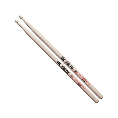 Vic Firth 5A drumsticks Kenya — pair laid diagonally on white background, American Heritage AH5A nylon tip