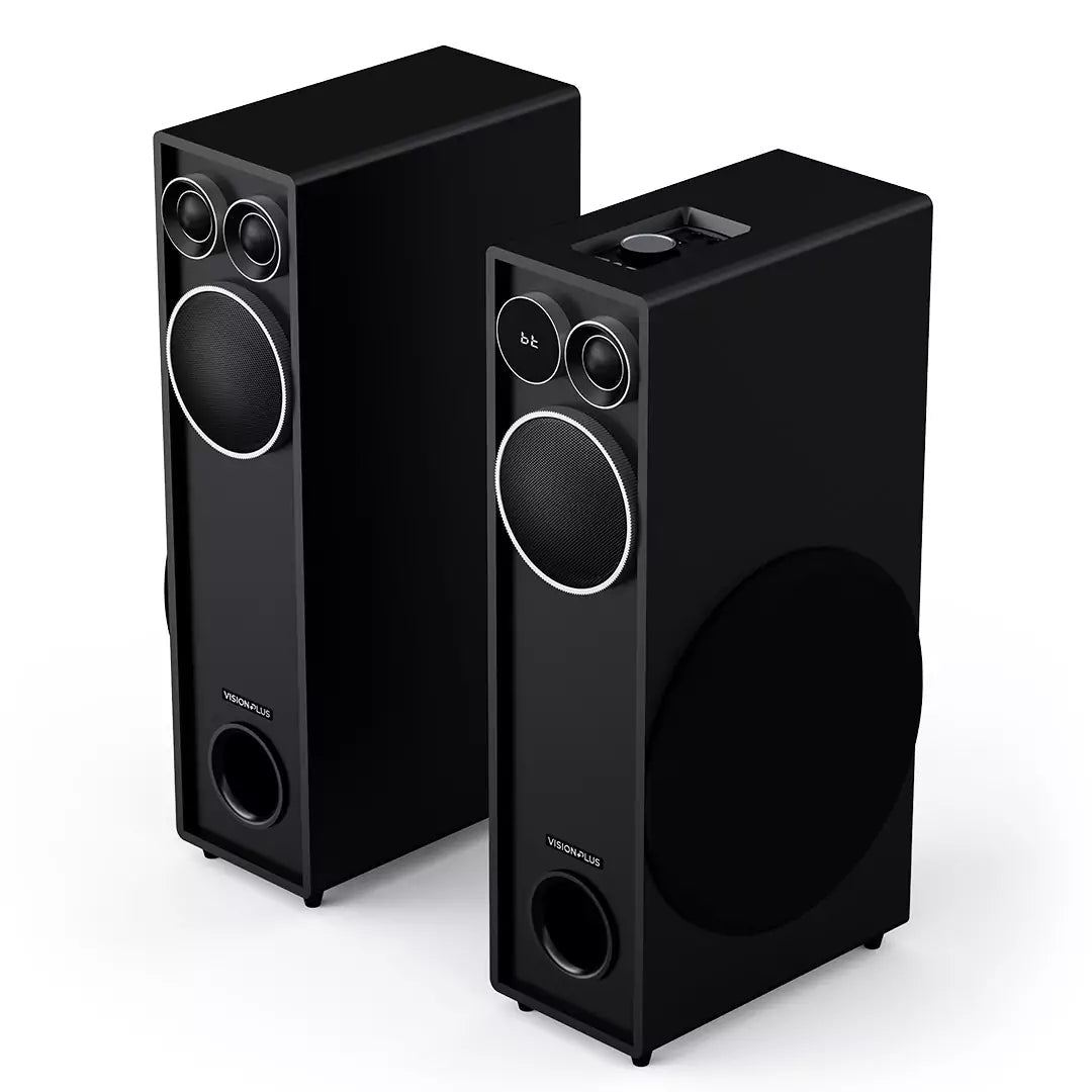 Vision Plus VP2060TS tower speaker Kenya side profile — dual 6.5-inch subwoofers and wooden cabinet