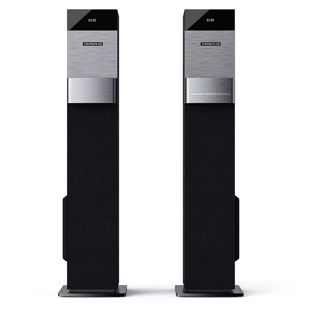 Vision Plus VP2080TS 360W Tower Speaker front view with wooden cabinet finish