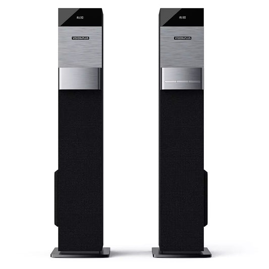 Vision Plus VP2080TS 360W Tower Speaker front view with wooden cabinet finish