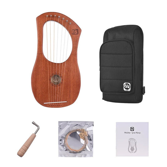 Walter.t WH05 7 - String Wooden Lyre Harp – Mahogany Wood Strings, Percussion Musical Instrument with Big Bag - ZAMAR AUDIO SOLUTIONS