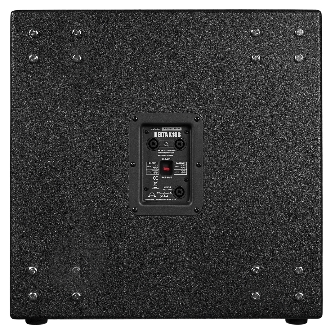Wharfedale DELTA-X18B passive subwoofer rear panel showing Speakon connectivity