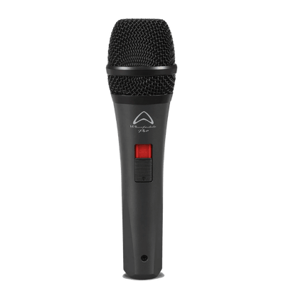 Wharfedale DM5.0S 3-Pack microphone set close-up showing XLR connector and metal body