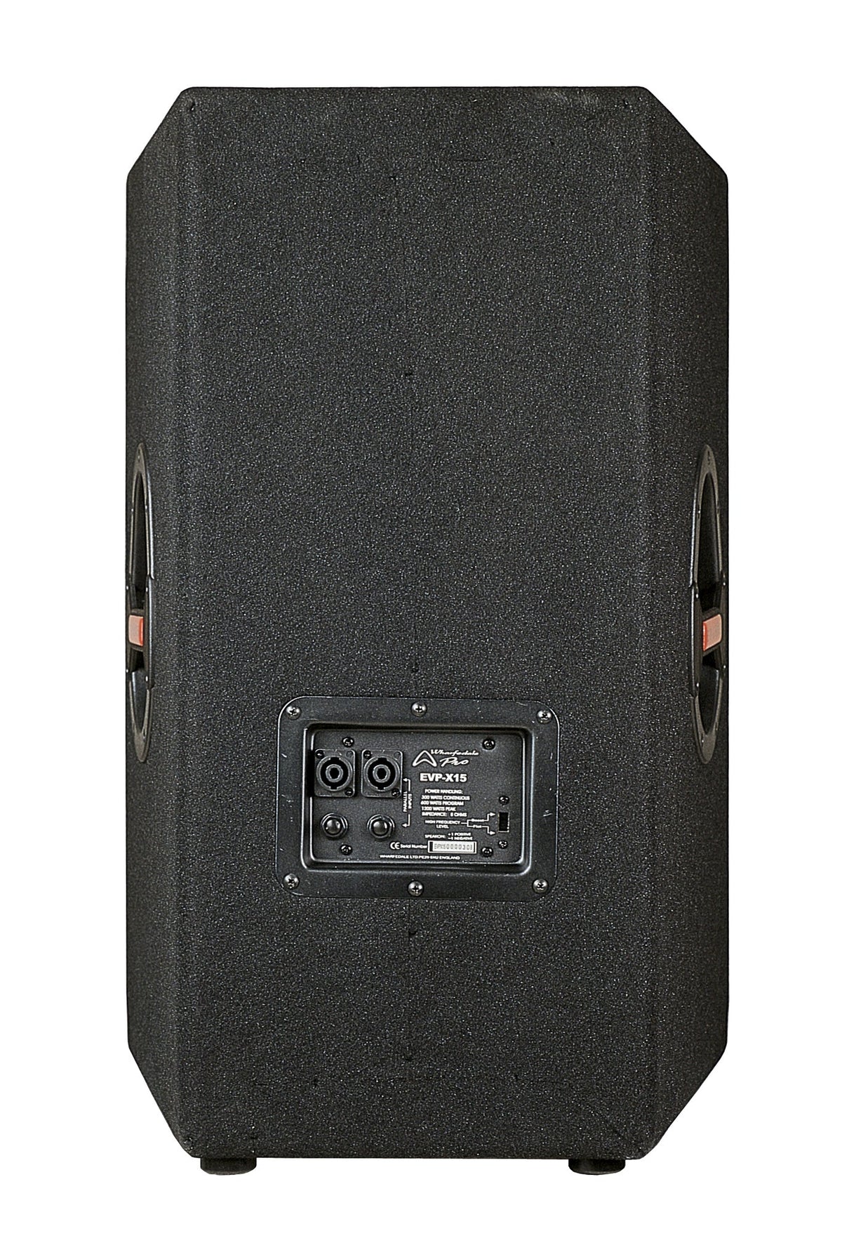 Wharfedale EVP-X15 passive PA speaker rear panel showing input terminals