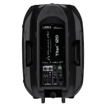 Wharfedale TITAN-12D active PA speaker rear inputs — XLR, RCA, DSP controls