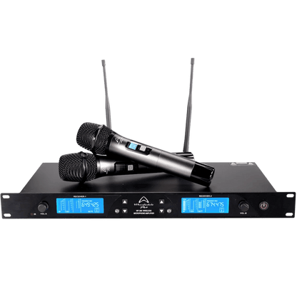 Wharfedale WF-300 dual channel UHF wireless microphone system with rack-mountable receiver
