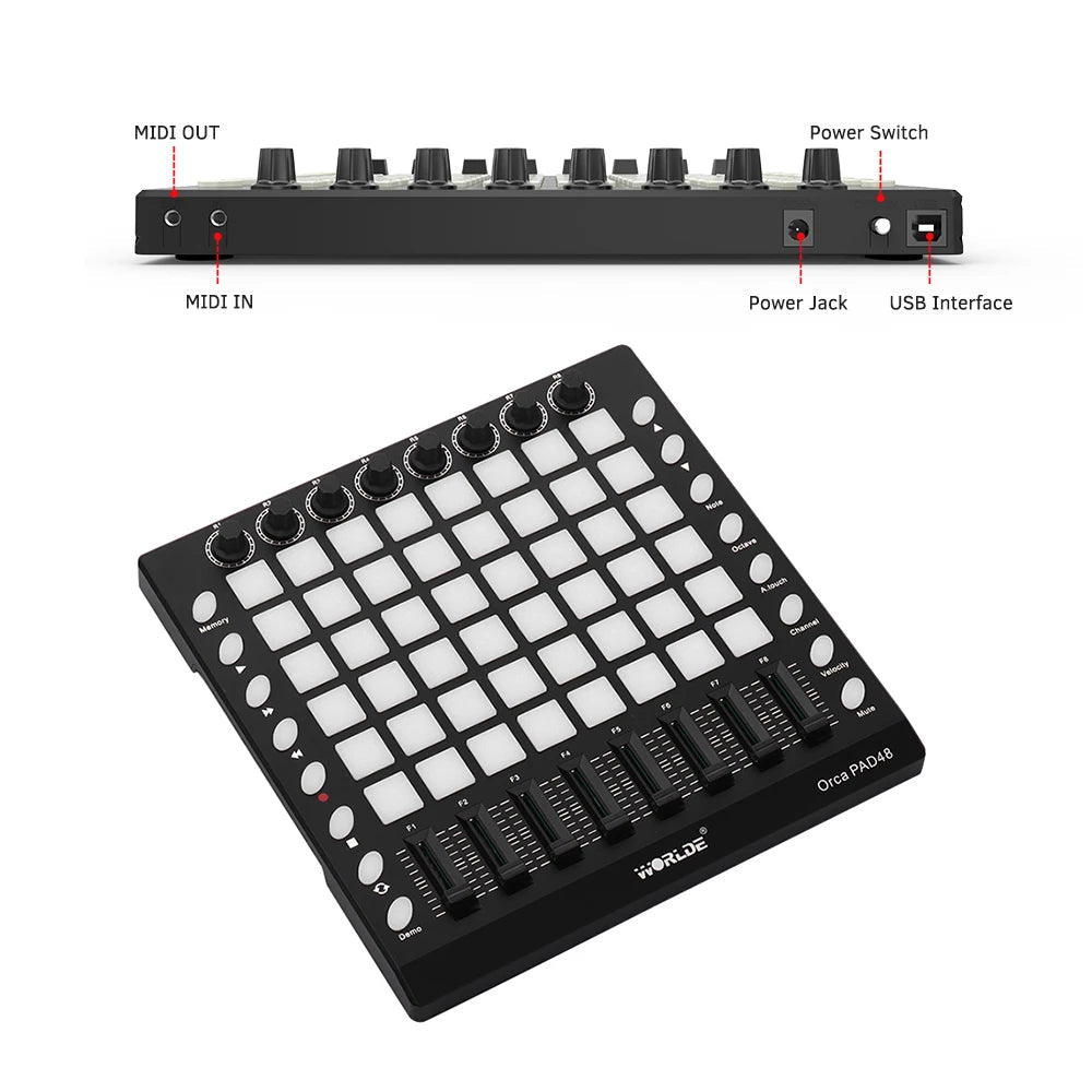 Worlde ORCA PAD48 PRO MIDI Keyboard Pad Controller – 16 Drum Pads, 48 RGB Backlit Pads, USB MIDI, DJ Remix - ZAMAR AUDIO SOLUTIONS
