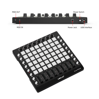 Worlde ORCA PAD48 PRO MIDI Keyboard Pad Controller – 16 Drum Pads, 48 RGB Backlit Pads, USB MIDI, DJ Remix - ZAMAR AUDIO SOLUTIONS