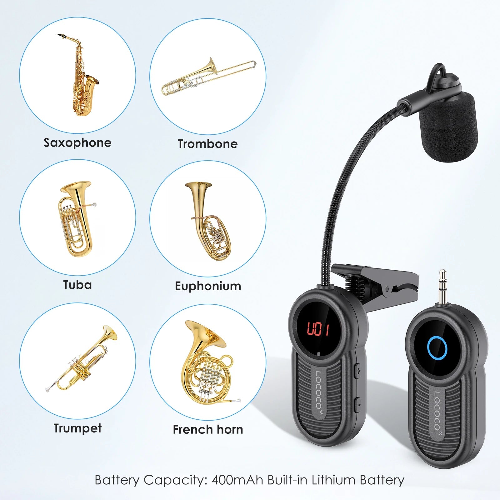 XIAOKOA LG - 06 Saxophone Microphone – UHF Professional Stage Equipment for Trumpet, Trombone, and Outdoor Performances - ZAMAR AUDIO SOLUTIONS