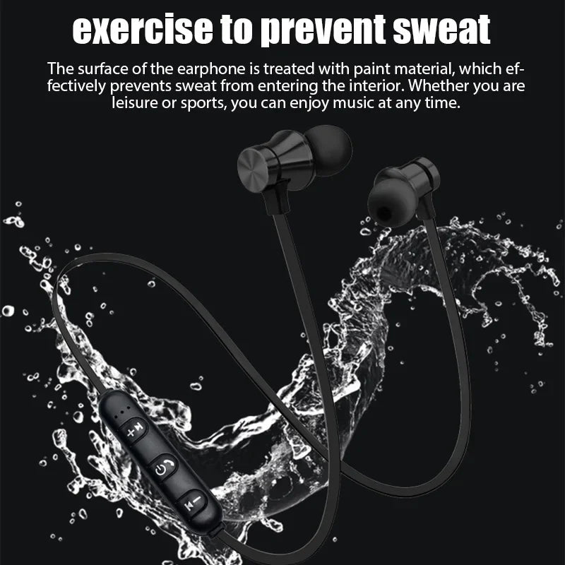 XT11 Sports neckband earphones Kenya – labeled diagram showing magnet head, left/right earphones, controls, charge port