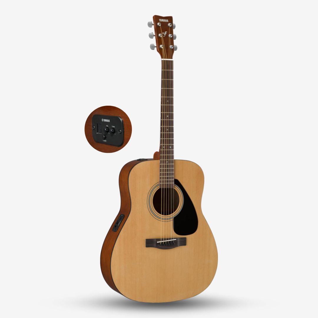Yamaha FX310A II acoustic-electric guitar — natural gloss, spruce top, System 68F preamp, side-mounted EQ panel, rosewood fingerboard